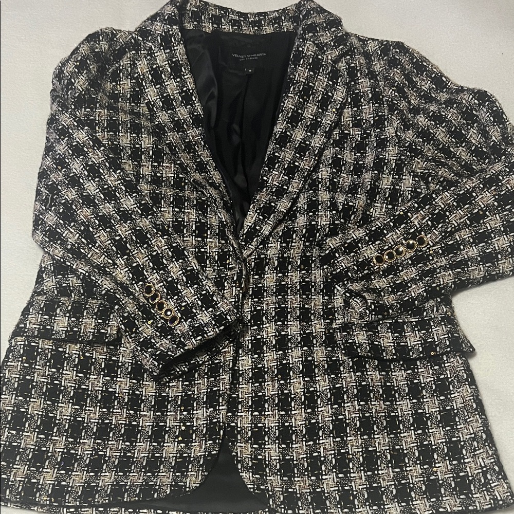 Velvet Heart Black and White Gold Tweed Women's Blazer Jacket